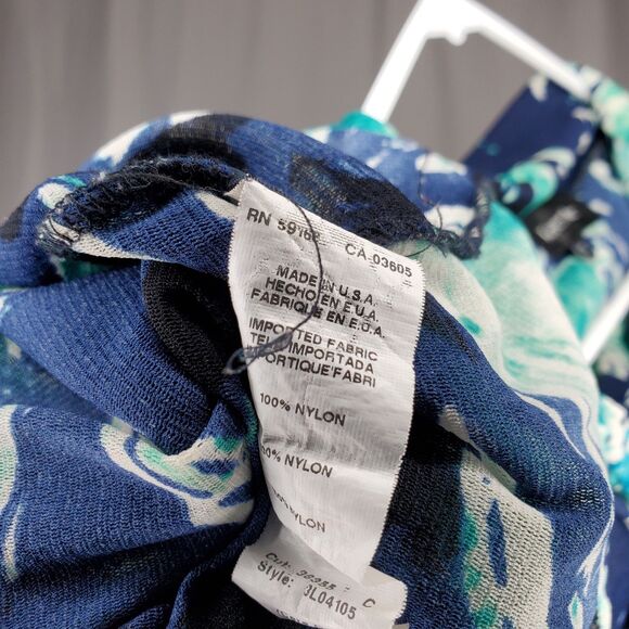 Karen Kane Mesh Top Womens XL Cowl Neck Long Sleeve Green Blue Floral Vtg Y2K - Picture 7 of 7